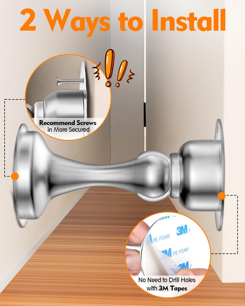 WINONLY Door Stoppers Magnetic Door Catch, Stainless Steel Magnetic Door Stop 2 Pack, Double-Sided Adhesive Tape, No Drilling, Screws for Stronger Mount, Holder Your Door Open for Wide Doors - Image 5